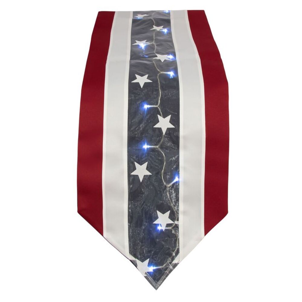 Americana Stars and Stripes Lighted Table Runner in Red, White & Blue